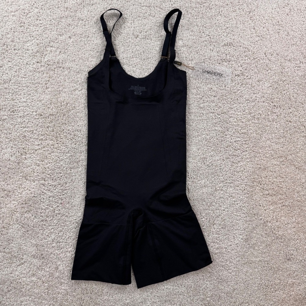 Shaperx Women Black Seamless MidThigh Tummy Control Bodysuit Shapewear Small NWT